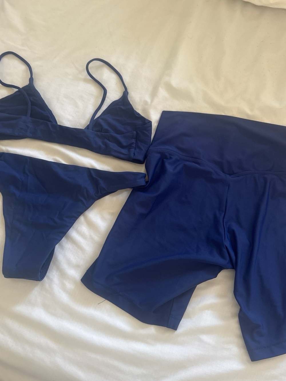Mikoh Deep Navy Three-Piece Swim Set - 
Top M , bottoms L, shorts S